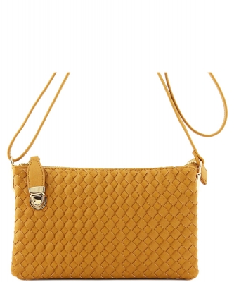 Fashion Woven Clutch Crossbody Bag WU112 MUSTARD